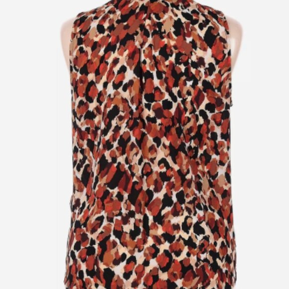 VERONICA M SLEEVELESS PLEATED NECK TOP - BROWN MULTI - L - Picture 2 of 3